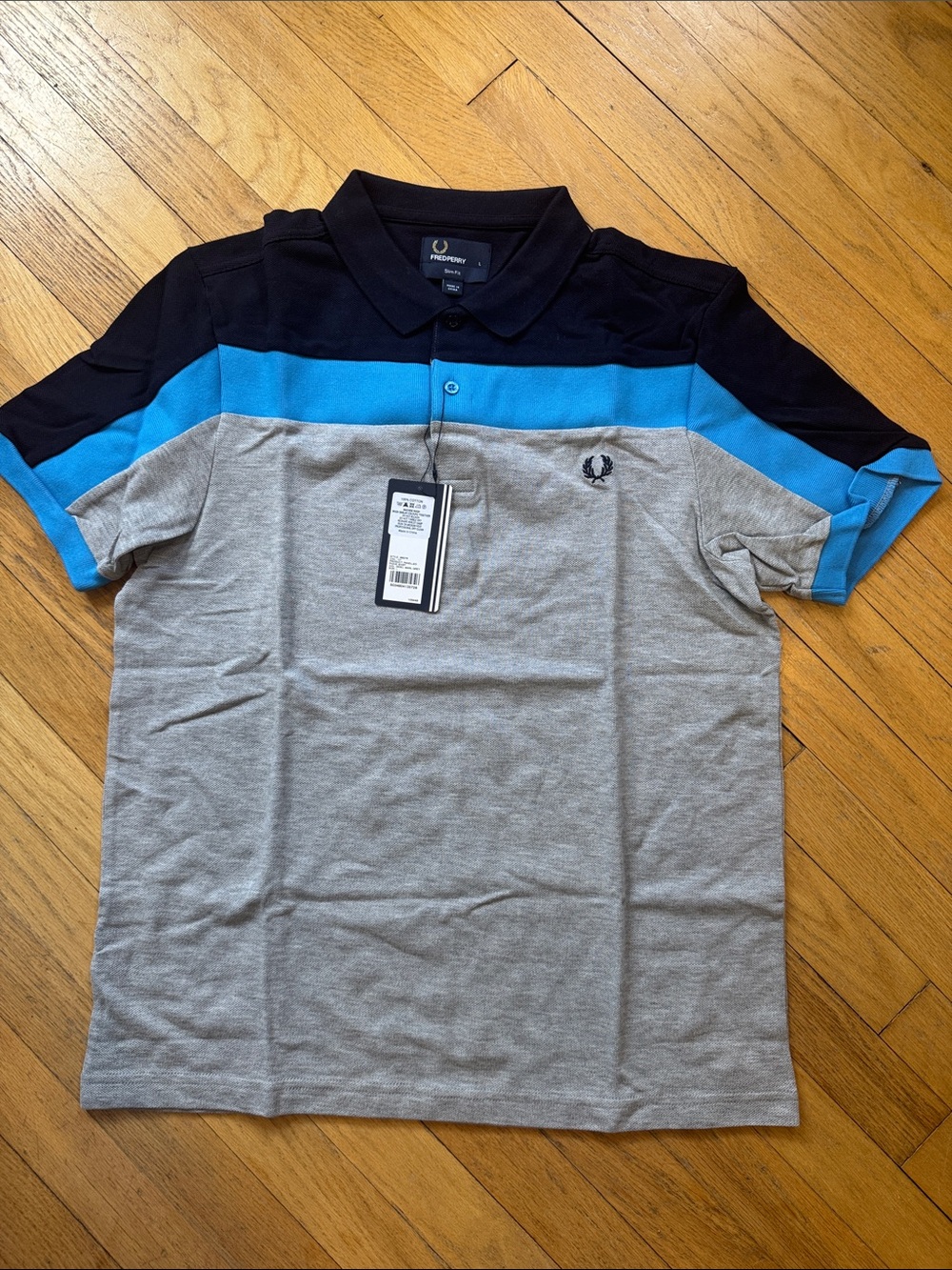 Fred Perry Men’s Grey Polo with Blue and Black Colorblock